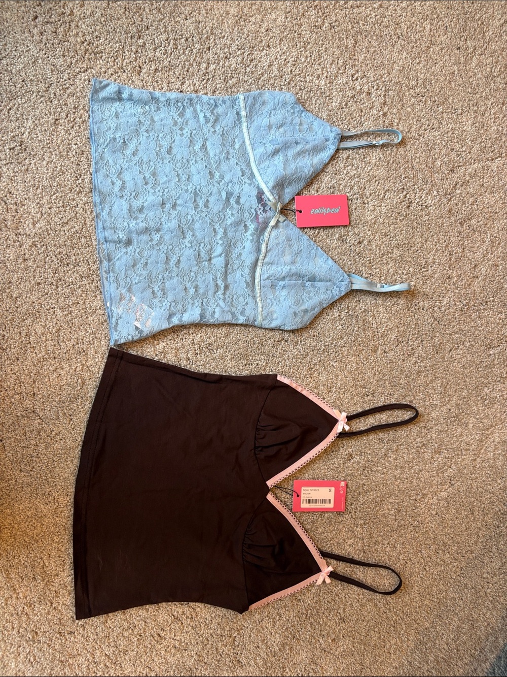 Lot of 2 Edikted Lace & Trim Camisole - Light Blue & brown.  NWT.